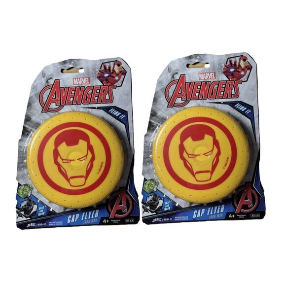 New 2 Pack Iron Man Cap Flyer Marvel Avengers Soak & Throw Water Frisbee JA-RU - Picture 1 of 2